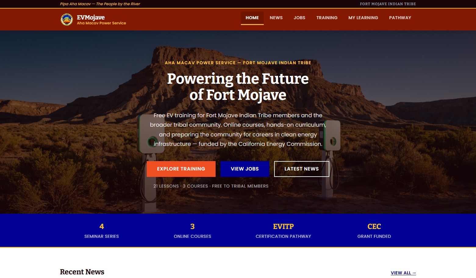 EVMojave.com portal homepage — Powering the Future of Fort Mojave